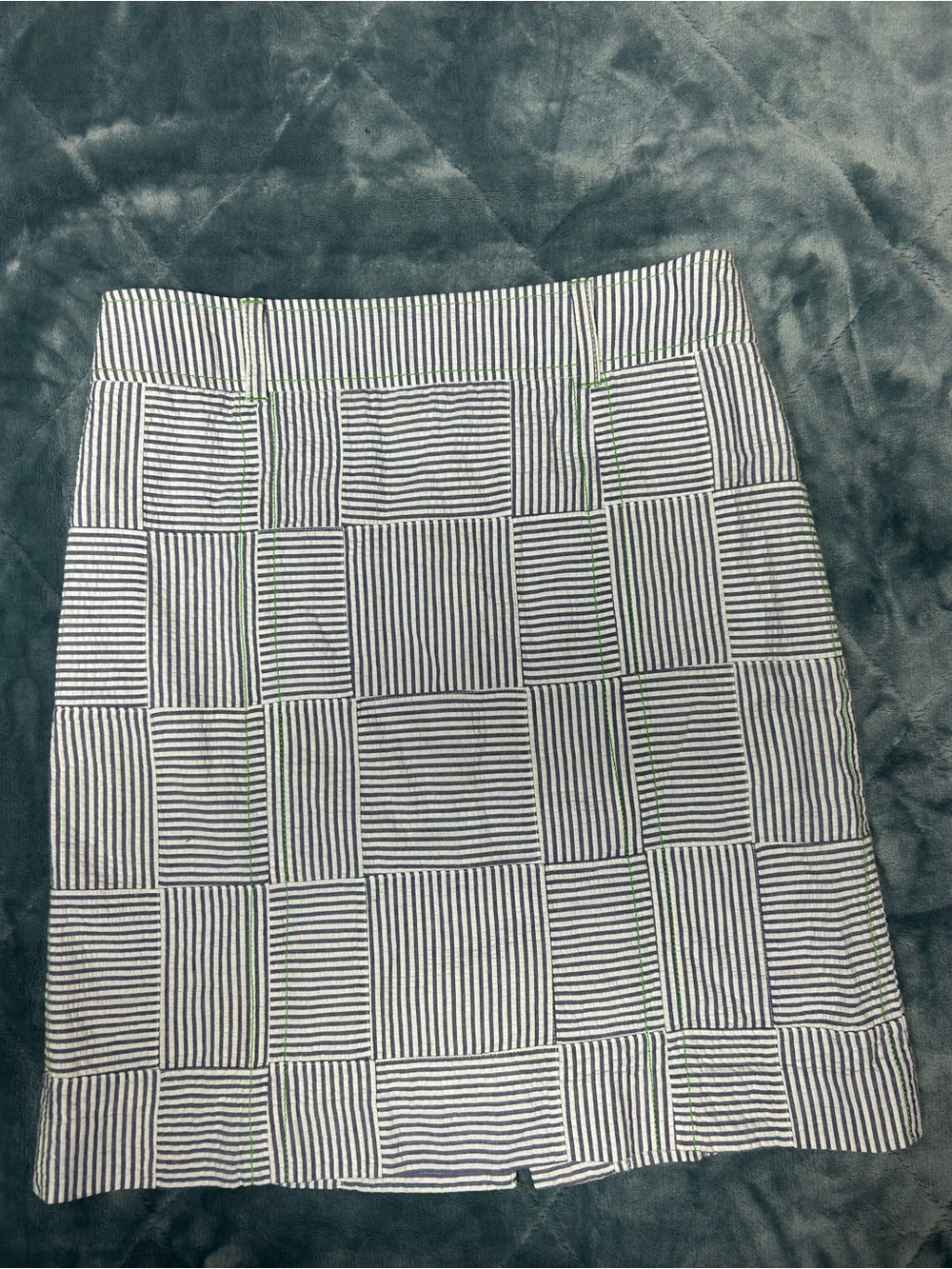 Striped Blue & White Cotton Skirt with Green Stitching size 4 Lilly Pulitzer